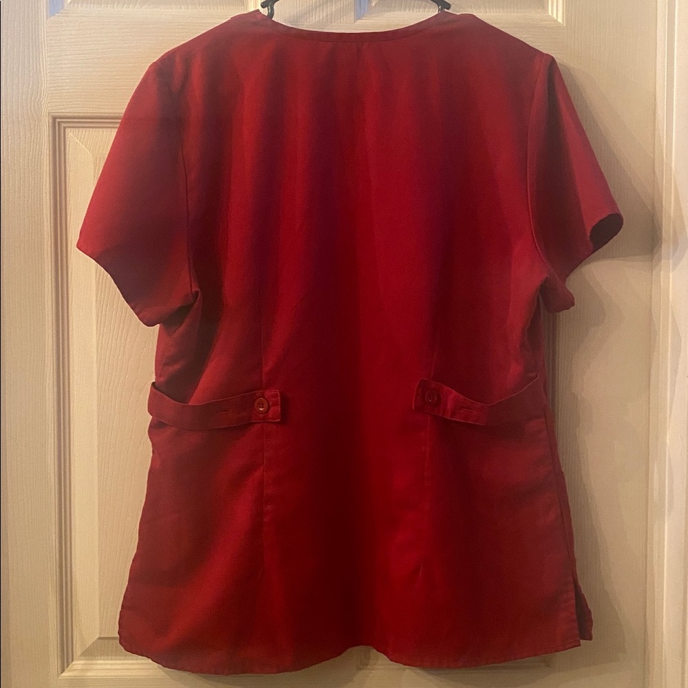 Grey's Anatomy Women's V-Neck Red Scrub Top - Picture 3 of 5